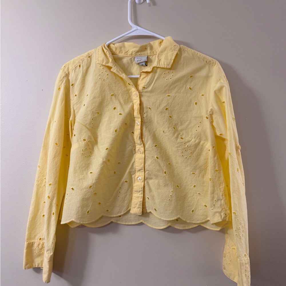 a new day cropped Light Yellow Eyelet Blouse